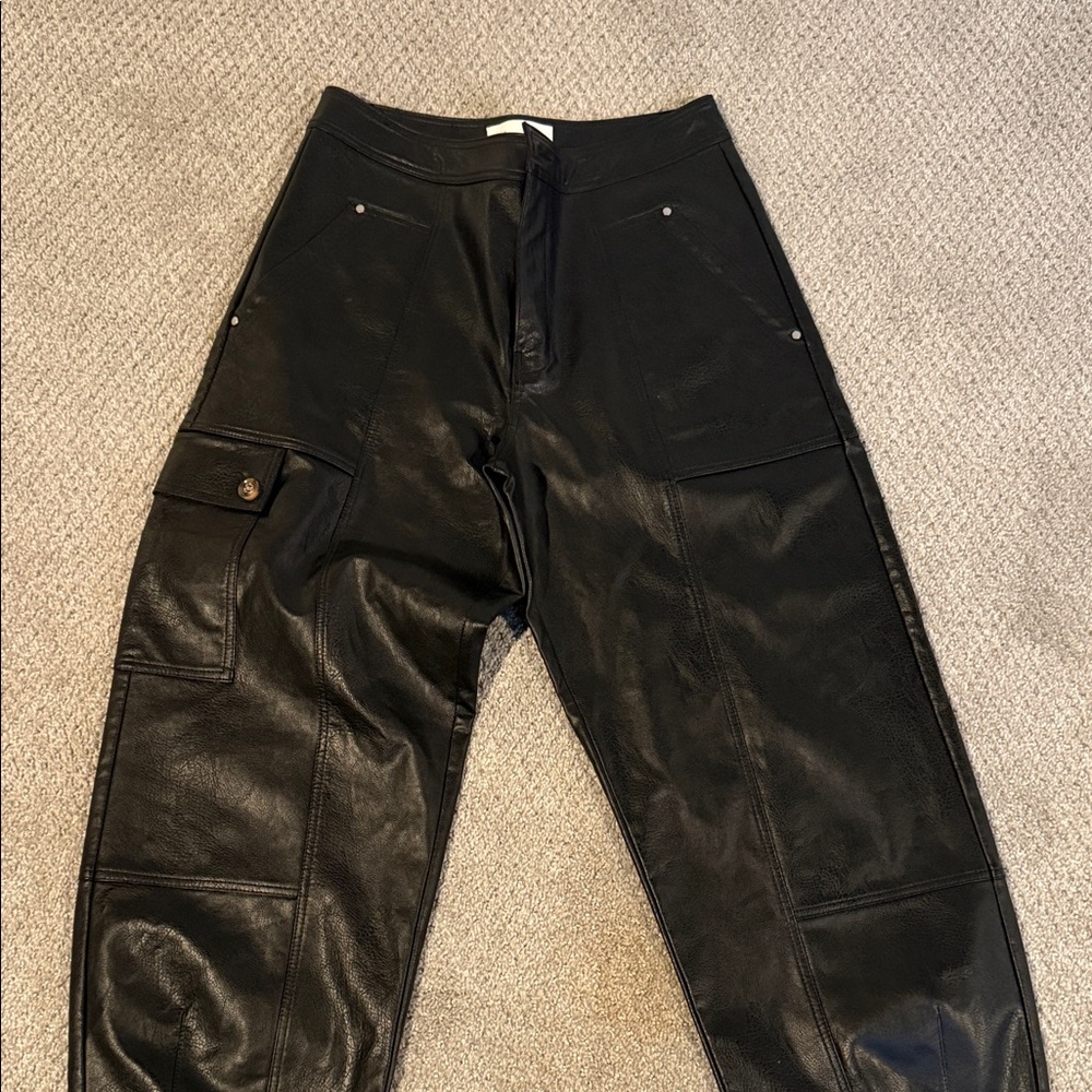 Black Leather Anthropologie barrell  Pants - never worn